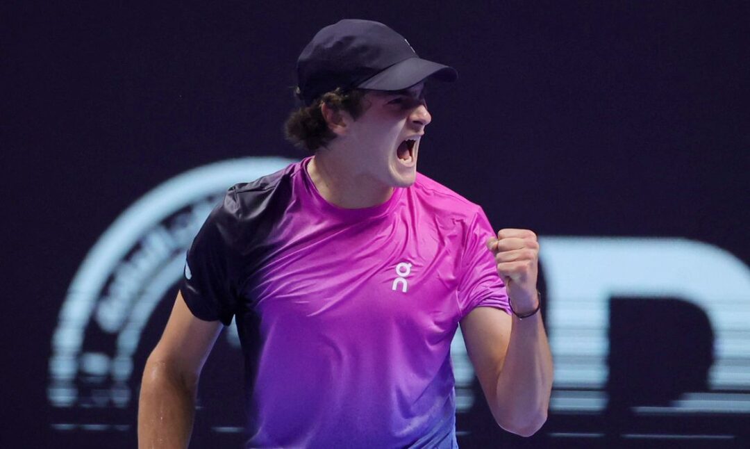 Tennis - Next Gen ATP Finals - King Abdullah Sports City, Jeddah, Saudi Arabia - December 22, 2024 Brazil's Joao Fonseca reacts during the final match against Learner Tien of the U.S. REUTERS/Stringer