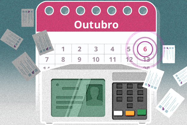 Um calendário com uma urna eletrônica na frente