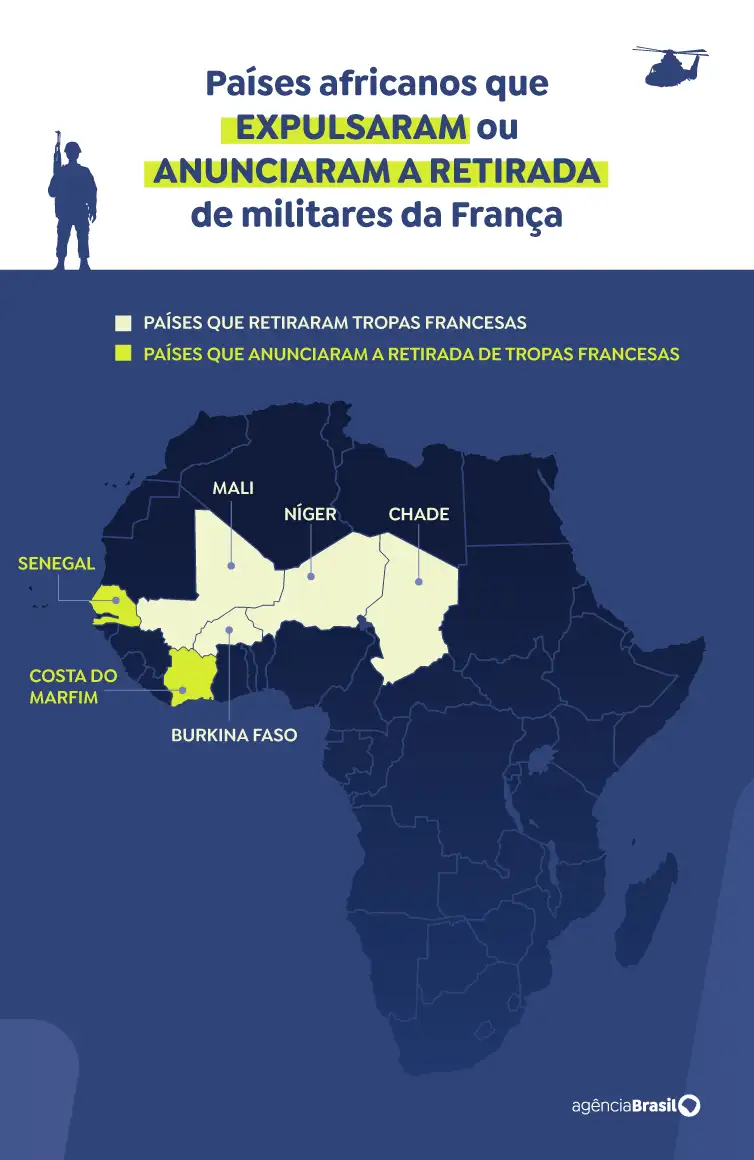 Brasília (DF) 02/01/2025 - Mapa da África francófona   Arte EBC