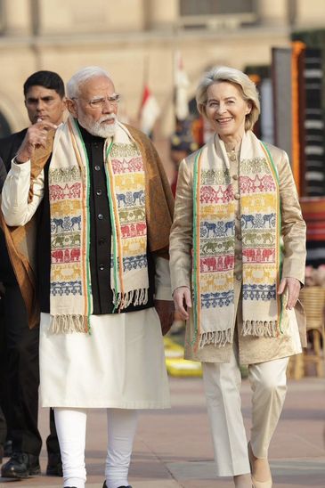 Ursula von der Leyen/ X Rio de Janeiro (RJ), 30/01/2026 – Ursula von der Leyen, presidente da Comissão Europeia, com o primeiro-ministro indiano, Shri Narendra Modi. Foto: Ursula von der Leyen/ X